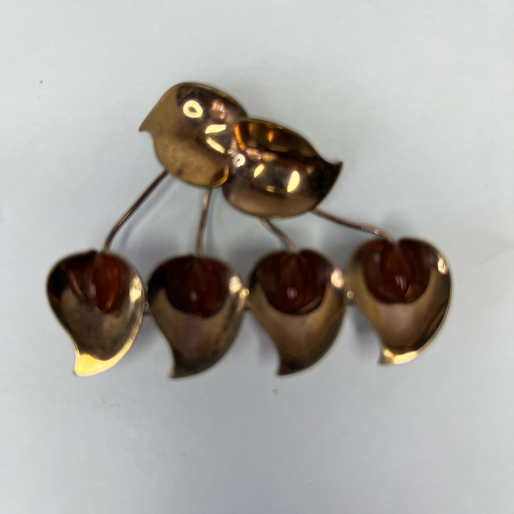Vintage Gold Plated Parure Leaf Jewelry Pin & Back Earrings Amber‎ Brooch - Picture 4 of 8
